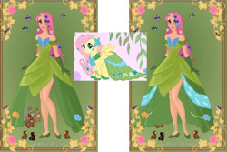 Size: 912x608 | Tagged: safe, artist:azaleasdolls, artist:craz4knux, imported from derpibooru, fluttershy, human, pegasus, pony, clothes, dress, female, gala dress, humanized, mare, screencap reference