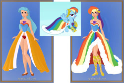 Size: 912x616 | Tagged: safe, artist:azaleasdolls, artist:craz4knux, imported from derpibooru, rainbow dash, human, pegasus, pony, clothes, dress, ear piercing, earring, female, gala dress, high heels, humanized, jewelry, laurel wreath, mare, piercing, rainbow dash always dresses in style, screencap reference, shoes