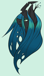 Size: 1651x2852 | Tagged: safe, artist:roboticalpaca, imported from derpibooru, queen chrysalis, changeling, changeling queen, bust, crown, eyelashes, female, jewelry, regalia, simple background, solo