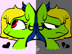 Size: 1024x768 | Tagged: safe, artist:amgiwolf, imported from derpibooru, oc, oc only, oc:viexy ams, earth pony, pony, bust, duality, duo, earth pony oc, eyelashes, female, heartbreak, mare, split screen