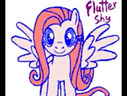 Size: 1024x768 | Tagged: safe, artist:agentkit95, imported from derpibooru, fluttershy, pegasus, pony, dsi, eyelashes, female, flipnote studio, mare, nintendo dsi, simple background, smiling, solo, spread wings, white background, wings