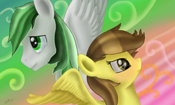 Size: 854x512 | Tagged: safe, imported from derpibooru, oc, oc:dreamer skies, oc:night song, pegasus, pony, birthday gift, gift art, pegasus oc, pony oc, wings