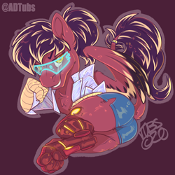 Size: 3000x3000 | Tagged: safe, artist:bagelbytes, imported from derpibooru, oc, oc only, oc:oxide, cyborg, hippogriff, clothes, cyberpunk, hippogriff oc, prosthetics, shorts, solo