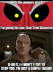 Size: 1052x1420 | Tagged: safe, imported from derpibooru, screencap, lord tirek, cardassian, deep space nine, elim garak, exploitable meme, humanoid, meme, meta, star trek, star trek: deep space nine, tirek is doomed, tirek vs everyone meme