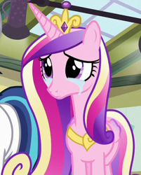 Size: 860x1069 | Tagged: safe, imported from derpibooru, screencap, princess cadance, shining armor, alicorn, pony, a flurry of emotions, cropped, crying, female, mare, princess sadance, solo, solo focus