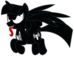 Size: 9000x7000 | Tagged: safe, alternate version, artist:severity-gray, imported from derpibooru, twilight sparkle, alicorn, pony, crossover, female, flying, mare, marvel, open mouth, sharp teeth, she-venom, simple background, solo, spider-man, symbiote, teeth, tongue out, transparent background, twilight sparkle (alicorn), venom, venom twilight, wings