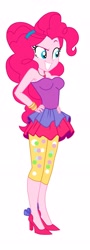 Size: 1600x4440 | Tagged: safe, artist:lobo299, imported from derpibooru, pinkie pie, equestria girls, twilight under the stars, spoiler:eqg series (season 2), bracelet, breasts, busty pinkie pie, clothes, female, hand on hip, high heels, jewelry, necklace, shoes, simple background, skirt, solo, white background