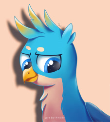 Size: 1024x1131 | Tagged: safe, artist:nnaly, imported from derpibooru, gallus, griffon, bust, looking at you, male, portrait, simple background, solo, tan background