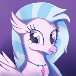 Size: 1024x1024 | Tagged: safe, artist:nnaly, imported from derpibooru, silverstream, classical hippogriff, hippogriff, beautiful, bust, cute, diastreamies, face, female, gradient background, head, jewelry, jpg, looking at you, necklace, portrait, solo