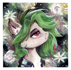Size: 1024x1012 | Tagged: safe, artist:lailyren, imported from derpibooru, oc, oc only, earth pony, pony, bust, flower, solo