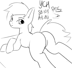 Size: 3322x3158 | Tagged: safe, artist:thesas110, imported from derpibooru, pony, butt, commission, crossed hooves, feature crotch, female, looking at you, lying down, male, mare, plot, prone, solo, stallion, tail aside, ych sketch, your character here