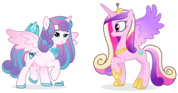 Size: 10032x5238 | Tagged: safe, artist:cirillaq, artist:inaactive, artist:pumpkinpieforlife, imported from derpibooru, imported from ponybooru, princess cadance, princess flurry heart, alicorn, pony, absurd resolution, cutie mark, duo, female, mother and child, mother and daughter, older, older flurry heart, raised hoof, simple background, transparent background