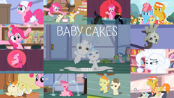 Size: 1978x1113 | Tagged: safe, edit, edited screencap, editor:quoterific, imported from derpibooru, screencap, applejack, carrot cake, cup cake, fluttershy, pinkie pie, pound cake, pumpkin cake, rainbow dash, rarity, twilight sparkle, earth pony, pegasus, pony, unicorn, baby cakes, season 2, about to cry, baby, baby pony, broom, collage, crying, cute, diaper, eyes closed, female, flour, glowing, glowing horn, hat, horn, laughing, magic, male, mane six, mare, open mouth, party hat, poundabetes, pumpkinbetes, shocked, stallion, telekinesis, unicorn twilight