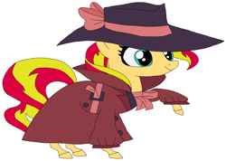 Size: 3568x2544 | Tagged: safe, artist:hubfanlover678, imported from derpibooru, sunset shimmer, pony, fedora, hat, shadow spade, simple background, solo, white background