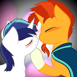 Size: 1000x1000 | Tagged: safe, artist:scootsredux, imported from derpibooru, shining armor, sunburst, abstract background, beard, blushing, crack shipping, duo, error, eyes closed, facial hair, gay, imminent kissing, infidelity, kissing, male, shiningburst, shipping