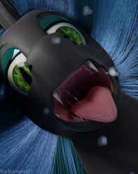 Size: 2024x2560 | Tagged: safe, artist:radiomann01, imported from derpibooru, queen chrysalis, changeling, changeling queen, 3d, drool, drool string, fangs, female, high res, imminent vore, looking at you, looking down, mawshot, offscreen character, open mouth, pov, render, salivating, sharp teeth, simple background, smiling, solo, spittle, teeth, tongue out, uvula, vore