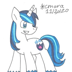 Size: 898x899 | Tagged: safe, artist:cmara, imported from derpibooru, shining armor, pony, unicorn, grin, male, simple background, smiling, solo, stallion, traditional art, unshorn fetlocks, white background