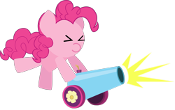 Size: 11406x7229 | Tagged: safe, artist:isaac_pony, imported from derpibooru, pinkie pie, earth pony, pony, apple, cannon, cute, explosion, female, food, kibiy pony, party cannon, show accurate, simple background, smiling, solo, transparent background, vector, x3