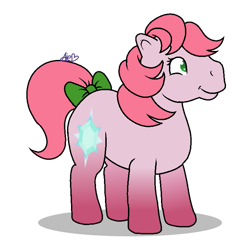 Size: 717x751 | Tagged: safe, artist:muhammad yunus, artist:tanahgrogot, imported from derpibooru, earth pony, pony, aelita schaeffer, bow, code lyoko, female, g1, g1 to g4, g4, generation leap, mare, simple background, smiling, solo, tail bow, transparent background