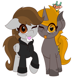 Size: 3000x3000 | Tagged: safe, artist:mrneo, imported from derpibooru, cashmere (tfh), oc, oc:nuclear fusion, oc:penny page, derpibooru community collaboration, them's fightin' herds, 2021 community collab, clothes, community related, heart, hoodie, looking at you, plushie, shipping, simple background, transparent background