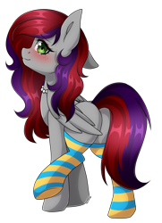 Size: 3175x4389 | Tagged: safe, artist:torihime, imported from derpibooru, oc, oc only, oc:evening prose, pegasus, pony, blushing, clothes, cute, female, freckles, jewelry, mare, necklace, pearl necklace, simple background, socks, solo, striped socks, transparent background