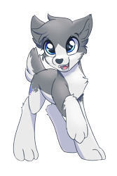 Size: 1200x1800 | Tagged: safe, artist:ravistdash, derpibooru exclusive, imported from derpibooru, oc, oc only, oc:flow, hybrid, wolf, wolf pony, derpibooru community collaboration, 2021 community collab, cute, pale belly, paws, simple background, solo, standing, transparent background