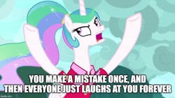 Size: 888x499 | Tagged: safe, edit, edited screencap, editor:twi clown, imported from derpibooru, screencap, princess celestia, alicorn, pony, between dark and dawn, caption, female, image macro, mare, op has a point, solo, text