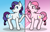 Size: 685x440 | Tagged: safe, artist:muhammad yunus, artist:tanahgrogot, imported from derpibooru, rarity, oc, oc:annisa trihapsari, earth pony, pony, unicorn, blue background, cutie mark, diamonds, duo, duo female, female, friendship, grin, heart, mare, pink background, simple background, smiling