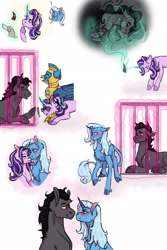 Size: 1280x1920 | Tagged: safe, artist:periwinklechick, imported from derpibooru, gallus, king sombra, starlight glimmer, trixie, griffon, the last problem, female, lesbian, magic, male, older, older gallus, polyamory, royal guard, royal guard gallus, shipping, starlightsombra, startrix, straight, trixbra