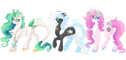 Size: 1920x920 | Tagged: safe, artist:nightingalewolfie, imported from derpibooru, oc, oc only, oc:blooming pandorea, oc:blue bell, oc:mystic, earth pony, pony, unicorn, clothes, female, mare, simple background, socks, striped socks, transparent background