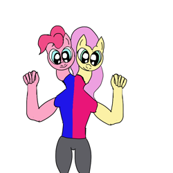 Size: 800x800 | Tagged: safe, imported from derpibooru, fluttershy, pinkie pie, anthro, earth pony, pegasus, conjoined, ettin, ettin pony, fusion, multiple heads, two heads