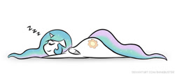 Size: 649x277 | Tagged: safe, artist:banebuster, imported from derpibooru, princess celestia, alicorn, pony, series:tiny tia, cute, cutelestia, eyes closed, lying down, onomatopoeia, pointy ponies, prone, sleeping, sound effects, zzz