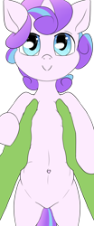Size: 914x2194 | Tagged: safe, artist:happy harvey, imported from derpibooru, princess flurry heart, oc, oc:anon, alicorn, human, pony, adult, baby, baby pony, belly button, cute, drawn on phone, female, filly, flurrybetes, foal, hand, holding a pony, horn, looking at you, male, offscreen character, phone drawing, pov, smiling, smiling at you