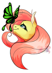Size: 500x700 | Tagged: safe, artist:drazosartden, imported from derpibooru, fluttershy, butterfly, pony, bust, cute, female, looking at something, looking up, mare, portrait, profile, shyabetes, simple background, smiling, solo, transparent background
