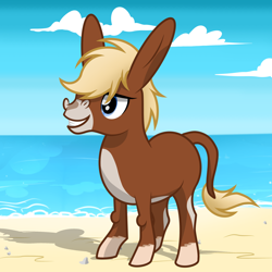 Size: 2500x2500 | Tagged: safe, artist:pizzamovies, imported from derpibooru, oc, oc only, oc:bryce, donkey, pony, beach, male, sand, show accurate, smiling, solo, unshorn fetlocks