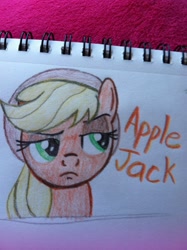 Size: 1936x2592 | Tagged: safe, artist:agentkit95, imported from derpibooru, applejack, earth pony, pony, bust, eyelashes, female, frown, hat, mare, solo, suspicious, traditional art