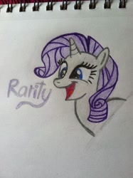 Size: 1936x2592 | Tagged: safe, artist:agentkit95, imported from derpibooru, rarity, pony, unicorn, bust, eyelashes, female, mare, open mouth, smiling, solo, traditional art