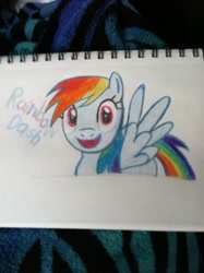 Size: 1936x2592 | Tagged: safe, artist:agentkit95, imported from derpibooru, rainbow dash, pegasus, pony, :d, bust, eyelashes, female, mare, smiling, solo, traditional art