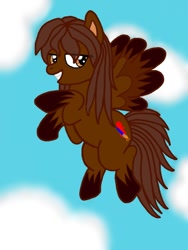 Size: 768x1024 | Tagged: safe, artist:agentkit95, imported from derpibooru, oc, oc only, pegasus, pony, colored hooves, flying, grin, pegasus oc, smiling, solo, wings