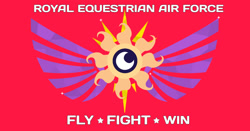 Size: 1280x673 | Tagged: safe, imported from derpibooru, princess celestia, princess luna, caption, cutie mark, equestrian air force, equestrian armed forces, flag, military, moon, sun, text, wings