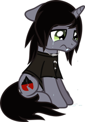 Size: 834x1186 | Tagged: safe, artist:lightningbolt, derpibooru exclusive, imported from derpibooru, pony, unicorn, .svg available, clothes, crying, disguise, disguised siren, ears back, fangs, floppy ears, horn, jewelry, kellin quinn, male, necklace, ponified, sad, shirt, show accurate, simple background, sleeping with sirens, slit eyes, slit pupils, stallion, svg, t-shirt, transparent background, vector, wavy mouth