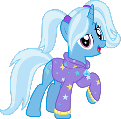 Size: 1699x1665 | Tagged: safe, artist:sketchmcreations, imported from derpibooru, trixie, pony, unicorn, alternate hairstyle, babysitter trixie, clothes, female, gameloft, gameloft interpretation, hoodie, mare, open mouth, pigtails, ponytail, raised eyebrow, raised hoof, simple background, smiling, solo, transparent background, twintails, vector