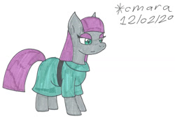 Size: 1280x875 | Tagged: safe, artist:cmara, imported from derpibooru, maud pie, earth pony, pony, belt, clothes, dress, eyeshadow, female, makeup, mare, simple background, solo, traditional art, white background