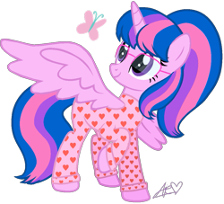 Size: 1023x928 | Tagged: safe, artist:muhammad yunus, artist:tanahgrogot, derpibooru exclusive, imported from derpibooru, oc, oc only, oc:hsu amity, alicorn, butterfly, pony, derpibooru community collaboration, 2021 community collab, base used, clothes, cute, donut steel, female, glasses, heart, mare, not twilight sparkle, simple background, smiling, solo, transparent background