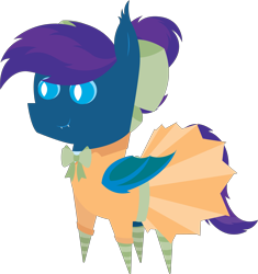 Size: 5699x6073 | Tagged: safe, artist:cosmiceclipsed, artist:tikibat, derpibooru exclusive, imported from derpibooru, oc, oc only, oc:stardust, oc:stardust(cosmiceclipse), bat pony, pony, bat pony oc, bat wings, cheerleader, cheerleader outfit, clothes, crossdressing, ear fluff, eyeshadow, fangs, femboy, makeup, male, membranous wings, simple background, slit eyes, slit pupils, socks, solo, stallion, striped socks, transparent background, wings