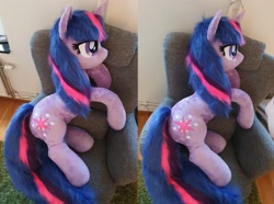 Size: 2608x1936 | Tagged: safe, artist:epicrainbowcrafts, imported from derpibooru, twilight sparkle, pony, unicorn, couch, irl, life size, photo, plushie, solo, unicorn twilight