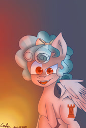 Size: 1181x1748 | Tagged: artist needed, safe, artist:cola, imported from derpibooru, cozy glow, pegasus, pony, fangs, female, filly, gradient background, solo