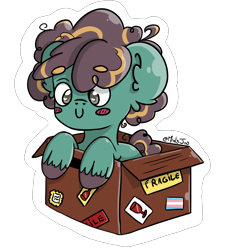 Size: 1584x1735 | Tagged: safe, artist:minty joy, imported from derpibooru, oc, oc only, pony, blush sticker, blushing, box, chibi, commission, cute, pony in a box, simple background, solo, transparent background, ych result