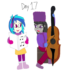 Size: 1280x1484 | Tagged: safe, artist:horroraceman93, imported from derpibooru, dj pon-3, octavia melody, vinyl scratch, equestria girls, bow (instrument), cello, christmas carols, female, lesbian, musical instrument, scratchtavia, shipping, simple background, transparent background