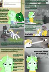 Size: 1802x2638 | Tagged: safe, artist:askmerriweatherauthor, imported from derpibooru, prince blueblood, oc, oc:d'armes, oc:merriweather, pony, unicorn, ask merriweather, female, magic, mare